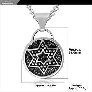 Détails macro du pendentif étoile hexagonale avec mesures précises en millimètres