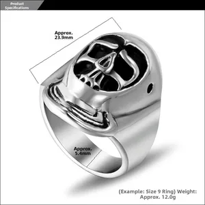 Macro shot of skull ring dimensions 23.9mm height and 5.4mm width in retro steel
