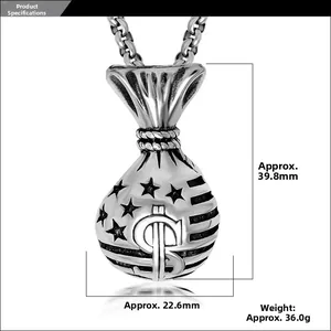 Λεπτομερείς διαστάσεις για το μενταγιόν πουγκί από ατσάλι τιτανίου με σύμβολο δολαρίου