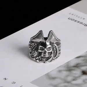 Men Vintage Pirate Skull Ring Titanium Stainless Steel Punk Gothic Devil Head Band Ring Retro Motorcycle Fashion Jewelry