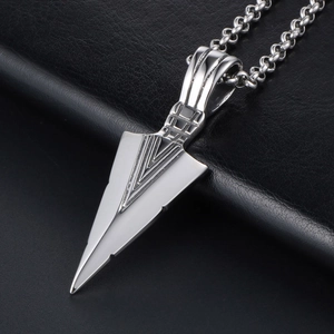 Modern triangular titanium steel arrow pendant necklace with vintage geometric engraving