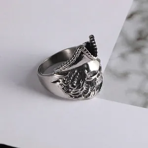 Vintage punk skull ring in silver stainless steel with gothic pirate aesthetic