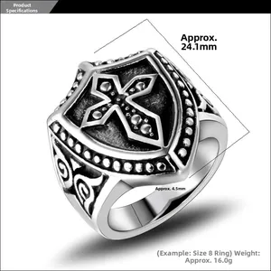 Detailed view of vintage titanium steel cross ring showing dimensions 24.1mm and 16g weight