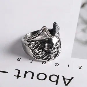 Vintage silver pirate skull ring made of embossed stainless steel for men