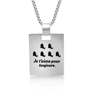 Stainless Steel Rectangular Dog Tag Pendant Necklace Dolphin Engraved French Text Je Taime Pour Toujours Jewelry For Men