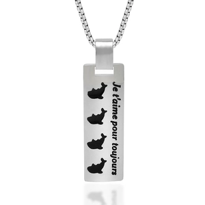 Titanium Steel Rectangular Bar Pendant Necklace Dolphin French Text Polished Personalized Jewelry For Men Women Gift