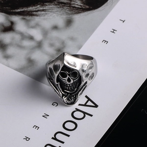 Vintage Stainless Steel Skull Grim Reaper Ring For Men Gothic Punk Distressed Biker Band Ring Fashion Jewelry Gift