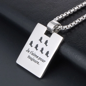Titanium steel rectangle military tag necklace with brushed finish and French engraving
