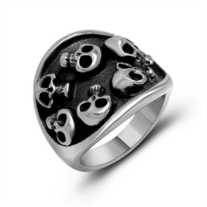 Vintage Punk Skull Titanium Steel Ring For Men Gothic Rock Style Relief Skeleton Finger Ring Wide Band Jewelry Gift
