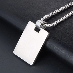 Minimalist silver titanium steel rectangular tag pendant on box chain for men