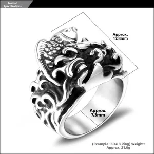 Detailed specs of vintage koi fish ring with 17.8mm height and 7.3mm width measurements