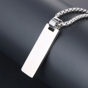 Sleek brushed stainless steel rectangular pendant necklace with a durable silver box chain