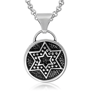 Collier Pendentif Hexagramme En Acier Inoxydable Vintage Pour Hommes Médaillon Rond Étoile De David Rétro Bijoux Punk Cadeau