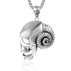 Vintage Gothic Punk Ram Horn Skull Pendant Necklace For Men Titanium Steel Titanium Cast Skeleton Head Jewelry Accessories