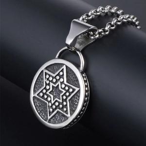 Collier rétro en acier inoxydable avec pendentif étoile hexagonale et chaîne à maillons
