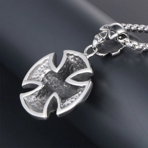 Gothic punk skull pendant with hollow cross design on a vintage stainless steel chain