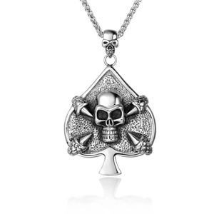 Gothic Titanium Steel Skull Spade Ace Pendant Necklace Retro Punk Hip Hop Biker Jewelry For Men Women Daily Accessory