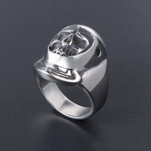Gothic skull ring for men in silver stainless steel featuring a bold punk carving design