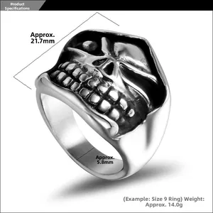 Detailed view of punk skull ring dimensions with 21.7mm height and 5.8mm band width
