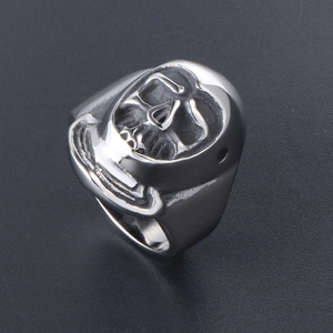 Men's gothic skull ring in silver titanium steel with punk style embossed details