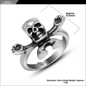 Detailed size specifications for the vintage silver skull ring with gothic hand design