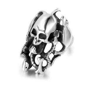 Bague Gothique Vintage En Acier Inoxydable Pour Homme Tête De Mort Et Serpent Bijoux Punk Rock Biker Polis