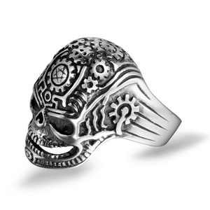 Vintage Steampunk Skull Gear Stainless Steel Ring For Men Retro Punk Gothic Titanium Steel Large Mechanical Skeleton Band Ring