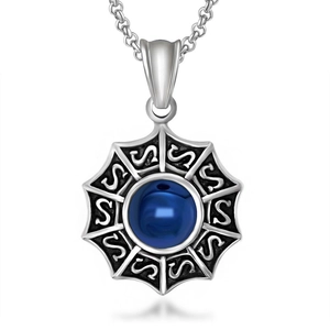 Collier avec pendentif étoile en acier titane rétro avec zircon bleu et motifs S