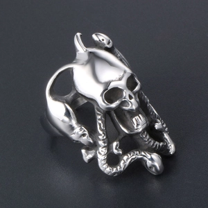 Bague gothique vintage tête de mort et serpent en acier inoxydable poli pour hommes