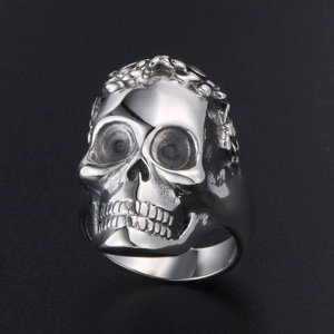 Gothic skull ring for men made of polished stainless steel in rock punk style