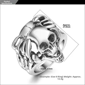 Detailed size specifications of the vintage skull and claw stainless steel punk ring