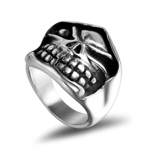 Vintage Punk Skull Head Ring Gothic Skeleton Titanium Steel Biker Ring Men's Polished Retro Finger Ring Fashion Jewelry Accessory