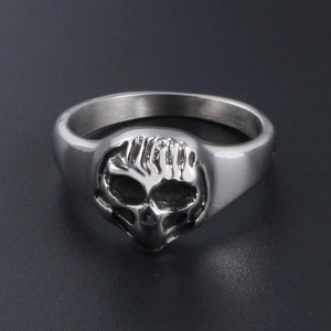 Bague tête de mort punk pour homme en acier inoxydable argenté fini vintage