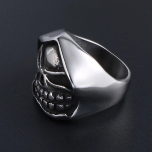 Gothic skull ring for men, stainless steel punk jewelry with black vintage finish