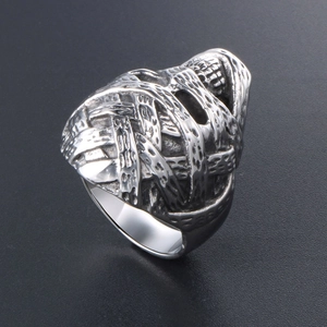 Men's punk mummy skull titanium steel ring with vintage textured distressed finish