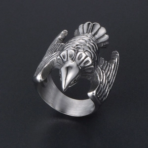 Vintage eagle stainless steel ring with detailed 3D feather texture and matte finish
