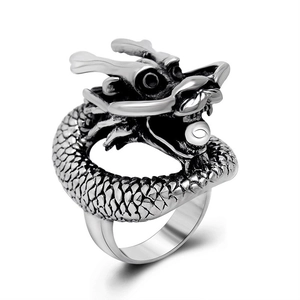 Vintage Dragon Ring For Men Titanium Stainless Steel Retro Punk Rock Style Antique Silver Dragon Scale Relief Finger Ring