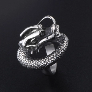 Vintage dragon-shaped stainless steel ring for men featuring intricate scale textures