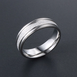 Minimalist silver titanium steel ring with matte center and polished mirror edges