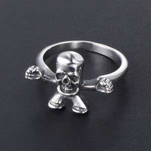 Gothic punk style stainless steel ring featuring a 3D silver skull character mascot