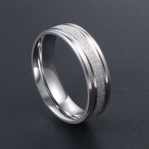 Sleek titanium steel ring for couples featuring polished edges and a frosted center inlay