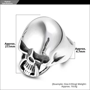 Detailed size specifications of skull ring with 27.1mm height and 4.7mm band width