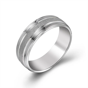 Titanium steel couple ring featuring a sandblasted center and polished mirror edges
