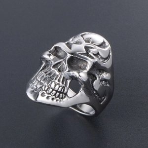 Gothic punk skull ring in polished stainless steel for a bold rocker style jewelry look