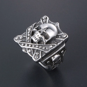 Punk style square skull ring for men in antique silver finish stainless steel