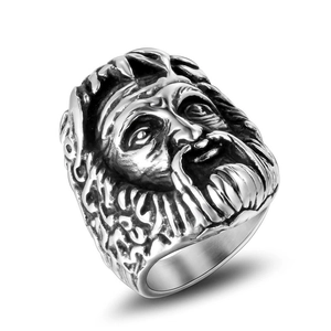 Anello Vintage Gotico Punk Capo Indiano Teschio per Uomo Acciaio al Titanio Argento Antico Lucidato Rilievo 3D Gioielleria