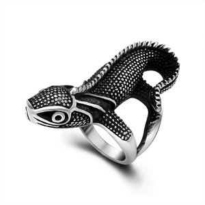 Men's Retro Punk Lizard Ring Titanium Steel Gothic Hip Hop Animal Statement Finger Ring Vintage Jewelry Gift For Male