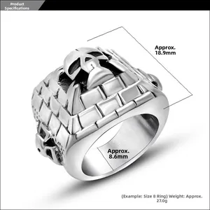 Detailed macro view of vintage skull ring dimensions and stainless steel pyramid texture