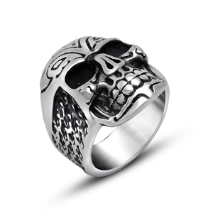 Retro Stainless Steel Skull Ring Punk Gothic Men Finger Ring Distressed Metal Thumb Ring Rock Hip Hop Jewelry Gift For Men