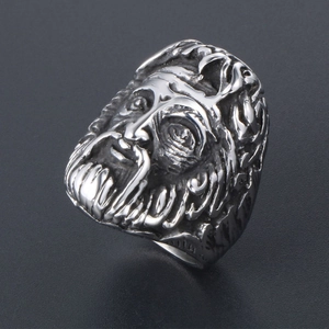 Anello punk gotico con teschio e rilievo da capo indiano in acciaio finitura vintage